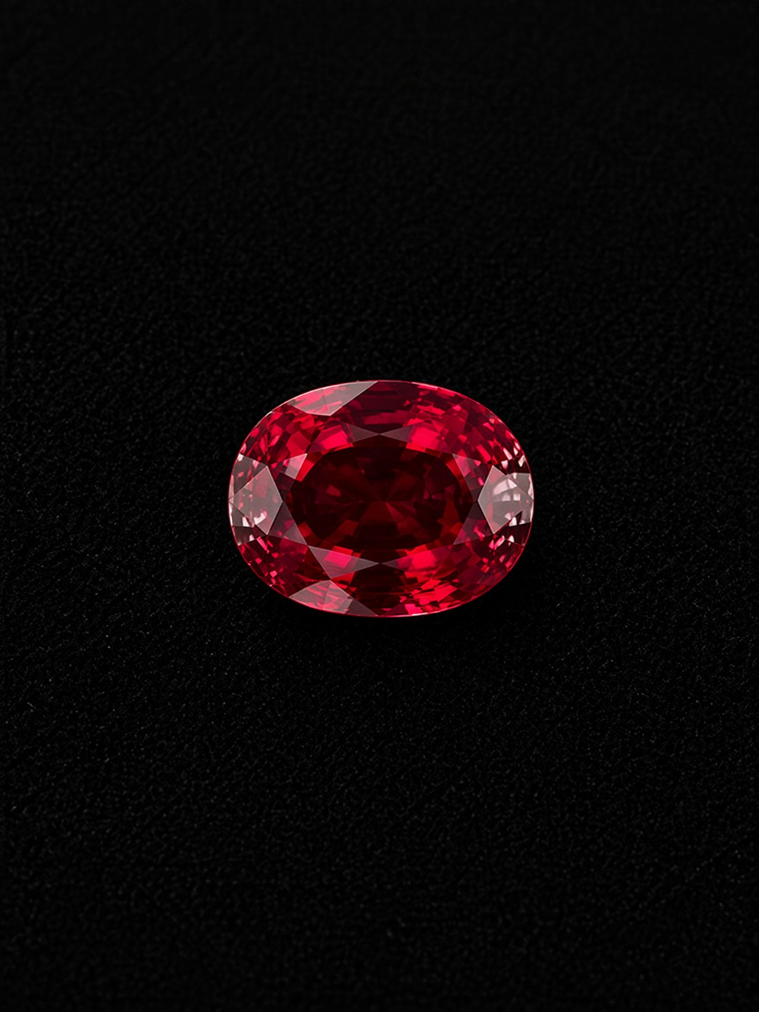 Oval-cut unheated pigeon's-blood ruby from Mozambique on black velvet
